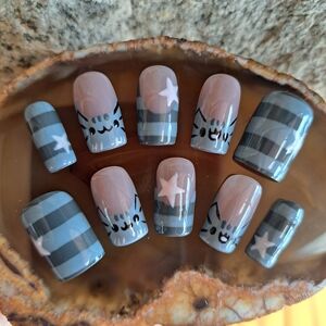 Cat Kitten Square Short Custom Hand Painted Salon Press On Nails